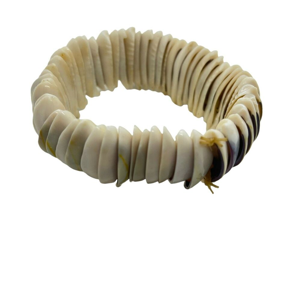 bundled Womens White Beach Adjustable Chunky Stretch Half Shell Bracelet 2.5"X1"